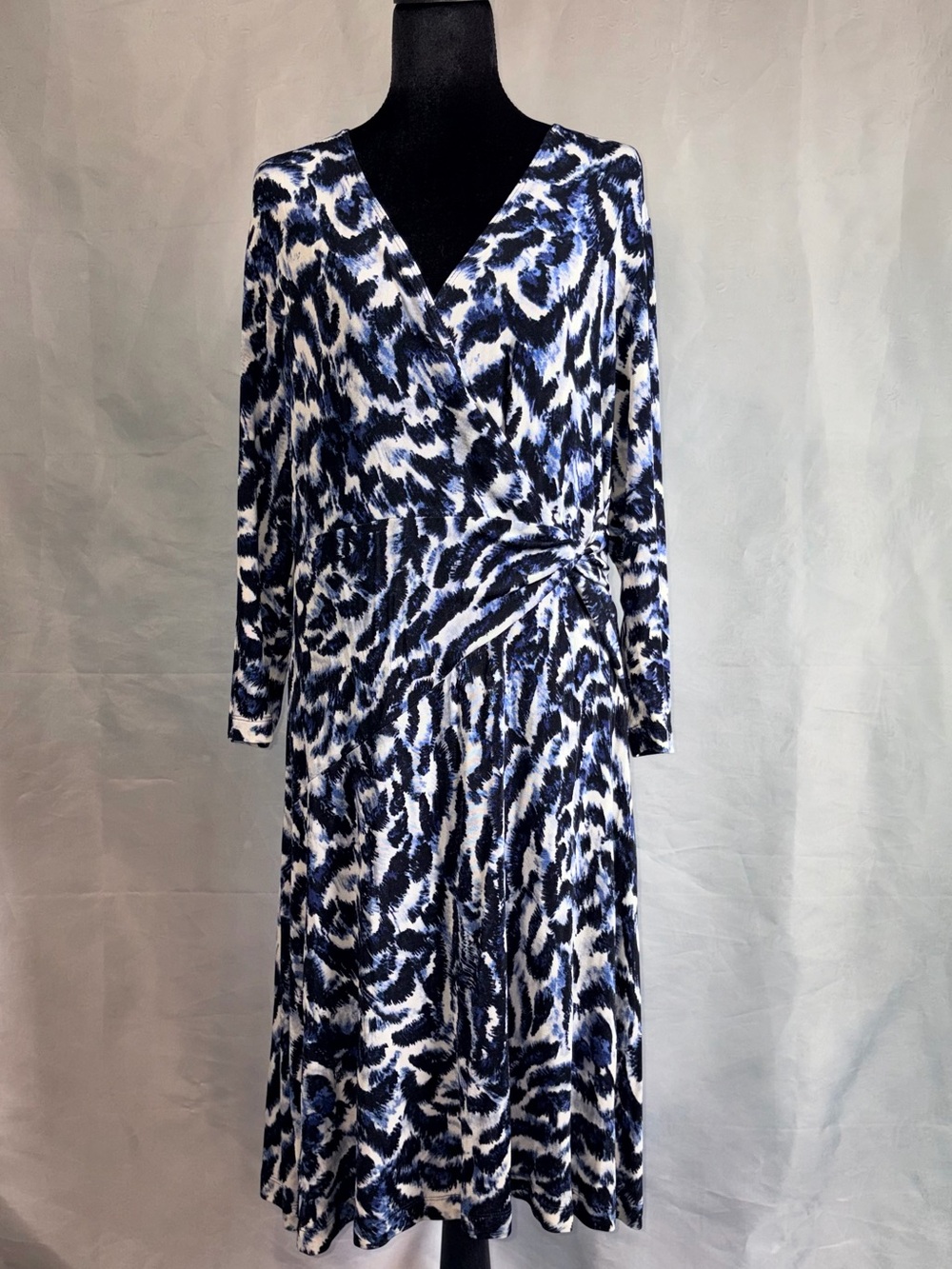 Chico's Navy & White Long-Sleeve Wrap Midi Dress